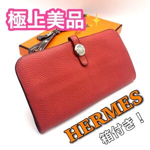 HERMES エルメス ドゴンロング ヴォーエプソン　二つ折り財布 長財布 ピンク I44