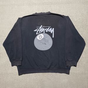 90s 紺タグ STUSSY オールド ステューシー ストックロゴ 8ボール スウェット トレーナー フェード ブラック XL ビンテージ 