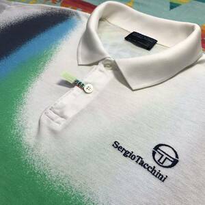 レア80s VINTAGEアーカイブ Sergio Tacchiniセルジオ タッキーニ クリーニング済 内野製 BIG FIT 清涼 スプレーアート テニス ポロシャツLL