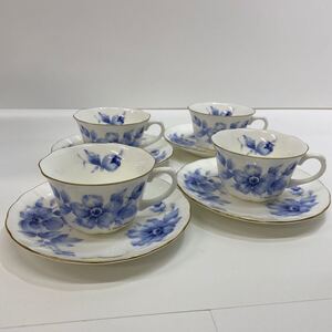 356　中古　SILVIO VALENTINO　カップ&ソーサー　4客　コーヒーカップ　ティーカップ　洋食器　ブルー　ホワイト　花