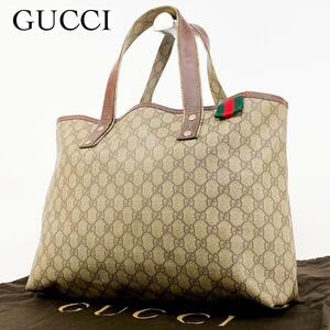 美品・人気モデル GUCCI グッチ トートバッグ ビズネスバッグ ハンドバッグ GG A4収納 シェリーライン PVC レザー ブラウン 保存袋