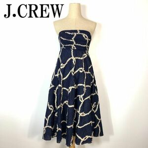 J.CREW ジェイクルー ベアトップワンピース ネイビー総柄 紺色 コットン 00 B456