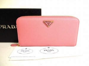 【未使用保管品】 プラダ PRADA サフィアーノトライアングル レザー ジップアラウンド長財布 ラウンドファスナー 長財布