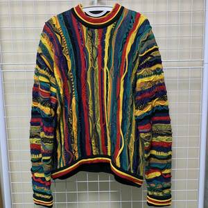 希少 クージー coogi 3D ニット ラスタカラー 総柄 レゲエ 90s マルチカラー編み込み 長袖 reggae