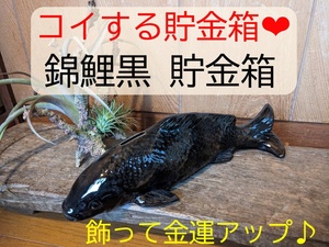 【コイする貯金箱】錦鯉黒　1匹セット　縁起物　和風　床の間飾り　金運アップ♪