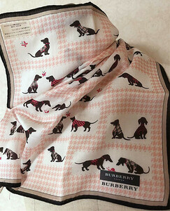 新品Burberryバーバリー大人気レア柄◆犬柄＆千鳥格子柄ミニスカーフハンカチ◆膝掛け