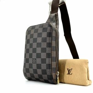 1円《 正規品 》LOUIS VUITTON ルイヴィトン ショルダーバッグ ボディバッグ メンズ ジェロニモス ダミエ エベヌ レザー 斜め掛け ロゴ 茶