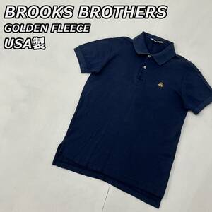 【BROOKS BROTHERS】USA製 ブルックスブラザーズ ゴールデンフリース ロゴ 刺繍 鹿の子 ポロシャツ 三角白タグ 紺色 ネイビー
