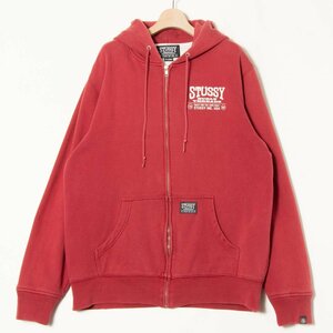 【1円スタート】STUSSY ステューシー スウェットフルジップパーカー フーディー 裏付き 綿100％ カジュアル ストリート 赤 XL メンズ