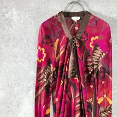 Max Mara　ロングワンピース　タイト　花柄　レッド　ドレス　長袖