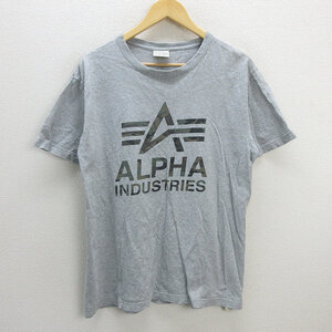 z■アルファ/ALPHA INDUSTRIES ロゴプリントシャツ【XL】灰系/men