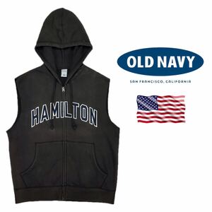 【OLD NAVY☆オールドネイビー】縫い付けワッペンロゴ ノースリーブ カットオフショルダー 裏起毛 スウェット パーカー アメリカンサイズＳ