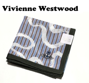 【Vivienne Westwood】(NO.5923）ヴィヴィアンウエストウッド ハンカチ ストライプ　オーブ刺繍　未使用　46cm