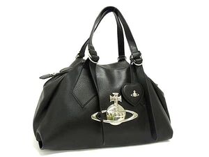 1円 ■極美品■ Vivienne Westwood ヴィヴィアンウエストウッド オーブ レザー ショルダーバッグ トートバッグ 肩掛け ブラック系 FL0345