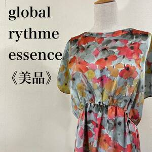 IK344 美品 global rythme essence グローバルリズムエッセンス 美品 レトロ花柄 ノースリーブワンピース 