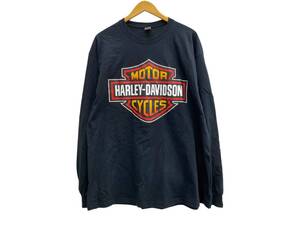 HARLEY DAVIDSON (ハーレーダヴィッドソン) 長袖Tシャツ ロンT 袖プリ ファイヤーパターン コットン100％ XL ブラック 黒 メンズ/009