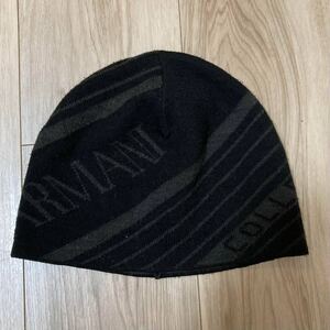 送料230★ARMANI アルマーニ M ニットキャップ・ニット帽・ビーニー 日常 ゴルフ アウトドア やや薄手のニット素材 良質品 D968 ブラック