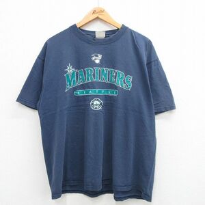 XL/古着 リー Lee 半袖 ビンテージ Tシャツ メンズ 00s MLB シアトルマリナーズ 大きいサイズ クルーネック 紺 ネイビー メジャーリーグ ベ