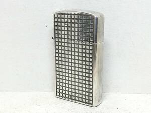 Q245-121　ZIPPO/ジッポー　オイルライター　スリム ダイヤパターンカット シルバー/銀メッキ　1979年製【中古品】