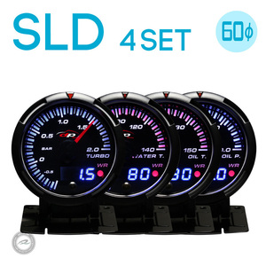 ブースト計 水温計 油温計 油圧計 60Φ SLD 4連メーターデポレーシング deporacing アナログ/デジタル アンバー/ホワイトLED