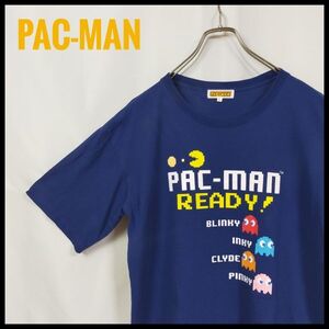 パックマン　半袖Ｔシャツ　デカロゴ　モンスター　人気キャラ　ゲーム　ロゴＴ　希少デザイン　クルーネック　ネイビー