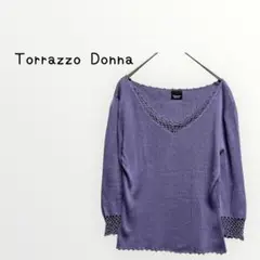 【Torrazzo Donna 】紫　トップスシルク100% 七分袖 ビーズ装飾