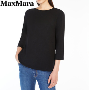 秋冬新作40%OFF　マックスマーラ　Max Mara　コットンストレッチ　無地七分袖カットソー　ブラック　Mサイズ　【送料無料】