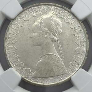 1967年 イタリア 500リラ コロンブスの航海 銀貨 NGC MS65 サンタマリア号 ルネッサンス様式の貴婦人