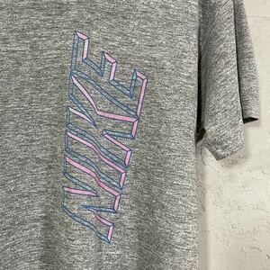 90s USA製 銀タグ 染み込み ラバー NIKE 立体ロゴ tシャツ vintage 霜降り　グレー レーヨン混 // アメリカ製 made in usa 風車ロゴ 旧ロゴ