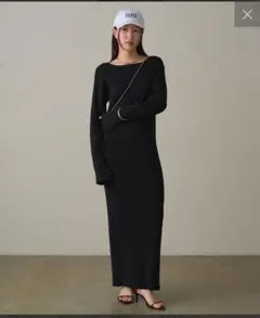 【Loungedress】シンプルリブニットワンピース