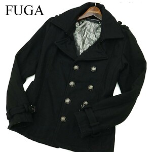 FUGA フーガ 秋冬 刻印ボタン★ メルトン ウール Pコート Sz.46　メンズ 黒　A2T14318_C#N