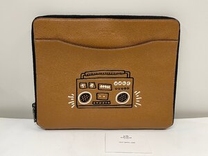 COACH コーチ キースヘリングコラボ レザー クラッチバッグ タブレット・iPadケース キャメル ブラウン メンズ