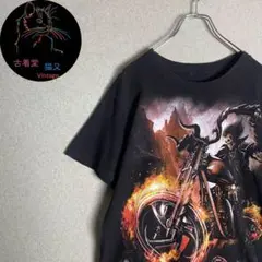 ✮Tシャツ　黒　両面プリント　ビッグプリント　スカル　バイク　L✮