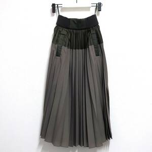 【美品】sacal サカイ Suiting Skirt プリーツ スカート 23-06448 23年モデル カーキー ボリエステル ウール