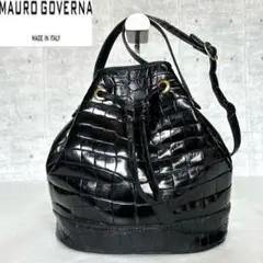 良品 MAURO GOVERNA クロコダイル ブラック 巾着 ショルダーバッグ