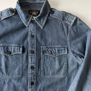 RRL “Denim Military Shirt” S デニム ミリタリー ワーク エポレット シャツ USN Ralph Lauren ヴィンテージ