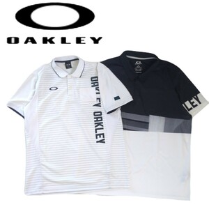 特大XL 新品同様 豪華デザイン2点 OAKLEY 吸水速乾 ストレッチ ボーダー 半袖ポロシャツ メンズ オークリー ゴルフウェア 黒 白 2407238