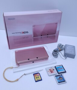 美品/動作品 Nintendo ニンテンドー3DS ピンク pink本体 CTR-001 メモリカード 2GB+ 3 ゲームソフト/箱付 セットまとめ(D-15)