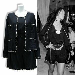 良品 ◆超レア◆ 正規品 94C Vintage CHANEL シャネル フラワートリム シルク ジャケット トップス ハーフパンツ セットアップ 3ピース