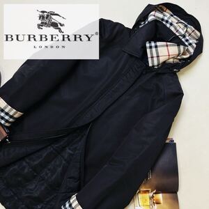 h18 超美品【フード取り外し万能】参考価格20万●BURBERRY LONDON●イングランド製〜高級中綿ダウンジャケットコート バーバリーコート L