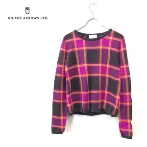 1N2502-F◆ UNITED ARROWS ユナイテッドアローズ ニット セーター チェック 柄 トップス ◆ ウール マルチカラー 古着 レディース 秋冬