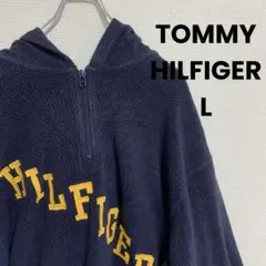 TOMMYHILFIGER 刺繍ワッペンロゴ ゆるだぼハーフジップ ボアパーカー