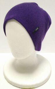 新品「nobis」“Mr./Ms. NO STYLE” ロゴプレートデザイン アクリル100% ハイゲージ ニットキャップ SIZE:UN Murberry-Purple