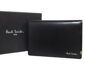 新品未使用 正規品 ポールスミス Paul Smith 定期入れ パスケース カードケース ストライプステッチタブ ブラック 牛革 PSC831-10