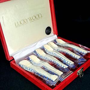 ●未使用＊ラッキーウッド　LUCKY WOOD 銀仕上げ　シルバーコーティング　洋白銀器 ティースプーン　6本 箱つき