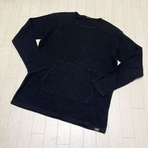 和430★ AZUL by moussy アズールバイマウジー ヘビーワッフル ビッグサイズ 長袖 プルオーバー M ブラック メンズ