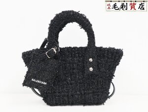 バレンシアガ BALENCIAGA ビストロ XXS ストラップ付 バスケット 678028 2AABZ ツイード ブラック ラメ 極上美品 バッグ