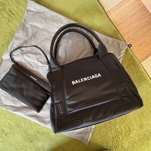 【美品】 BALENCIAGA バレンシアガ カバス Sポーチ付き ハンドバッグ スモール ナイロン 軽量 ブラック 黒 オレンジ メンズ レディース 袋