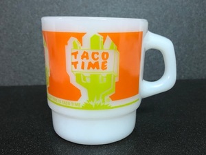 【 値下げ ! 】 レア ファイヤーキング タコタイム スタッキングマグ FIRE KING TACOTIME MUG アドマグ アドバタイジング VG-9