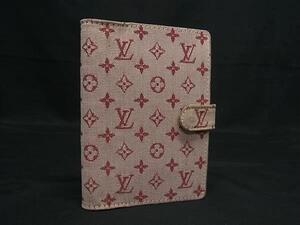 1円 ■美品■ LOUIS VUITTON ルイヴィトン R20912 モノグラムミニ アジェンダPM 6穴式 手帳カバー スケジュール帳 レッド系 FJ4584